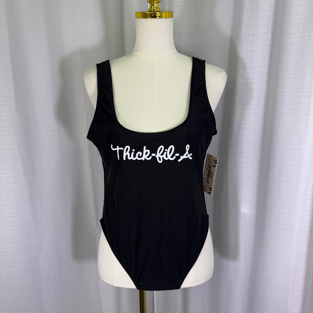 NEW Ravesuits One Piece Swimsuit Women XL Black Thick-fil-A Graphic Scoop Back